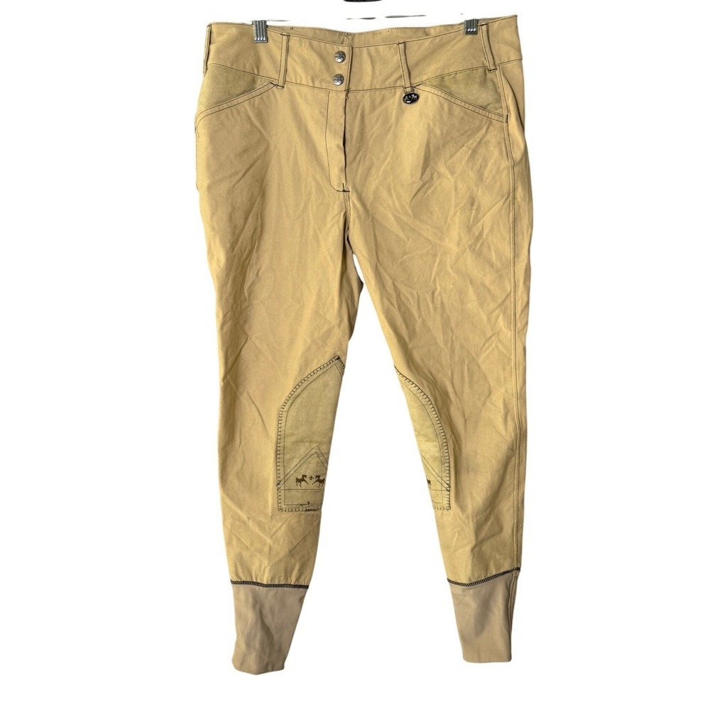 Equine Couture Tan Knee Patch Riding Breeches  Size 32